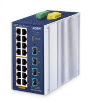 PLANET ndustrial L2+ 16-Port 10/100/1000T 802.3at PoE + 4-Port 10G SFP+ Managed Ethernet Switch Géré L2+ Gigabit Ethernet (10/100/1000) Connexion Ethernet, supp
