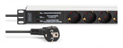 "Barre d'alimentation PDU Rack 19"" avec protection contre les surtensions + filtre EMI/RFI, 7 prises Schuko CEE 7/3 (45°), câble de 2m, fiche Unischuko CEE 7/7, "