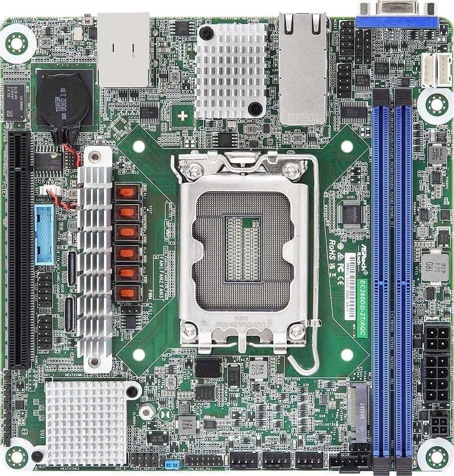 ASRock EC266D2I-2T/AQC, 1xSKT LGA 1700, Intel E-2400, C266, SATA, NVMe, 1xM.2, 2x10GbE, IPMI