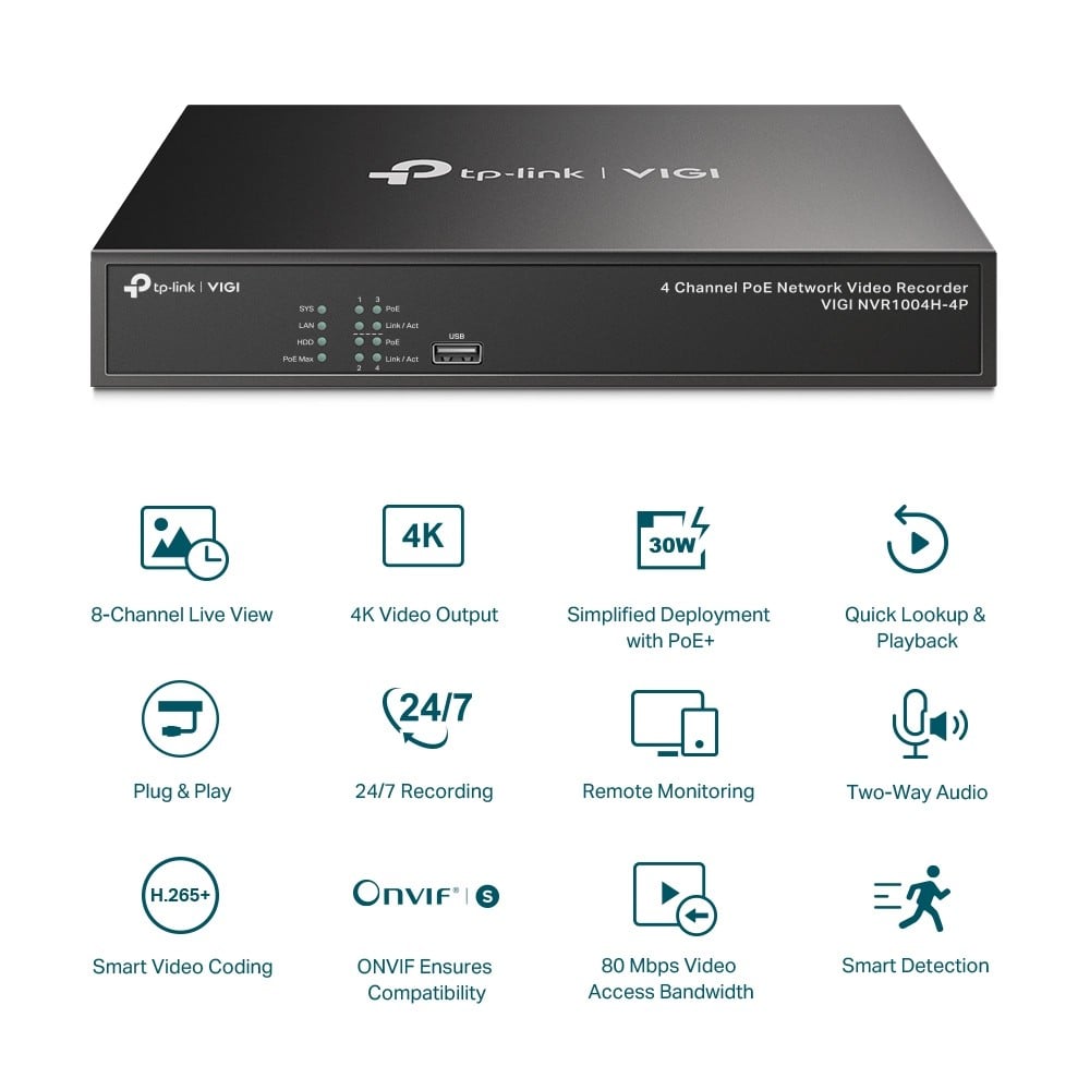TP-LINK VIGI NVR1004H-4P 4 Channel PoE Network Video Recorder