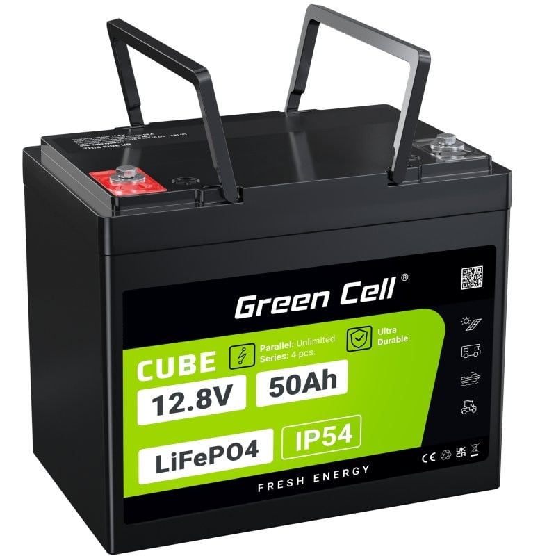Green Cell LFPGC12V50AH CUBE Batterie LiFePO4 50Ah 12.8V 640Wh Lithium-Fer-Phosphate pour Camping-car, Chariot de golf, Éolienne