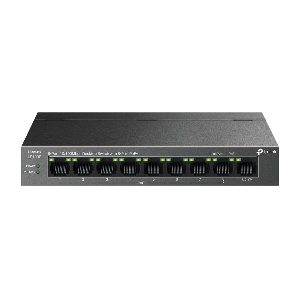 TP-Link LiteWave LS109P commutateur réseau Non-géré Fast Ethernet (10/100) Connexion Ethernet, supportant l'alimentation via ce port (PoE) Noir
