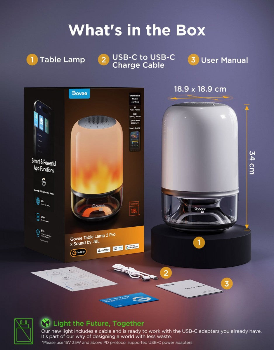Govee H60200F1 Lampe de table RGBICWW 2 Pro Son par JBL