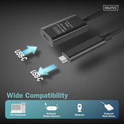 Câble d'extension actif, USB 3.2 Gen2, 10Gbps, USB-C - USB-C, 5m