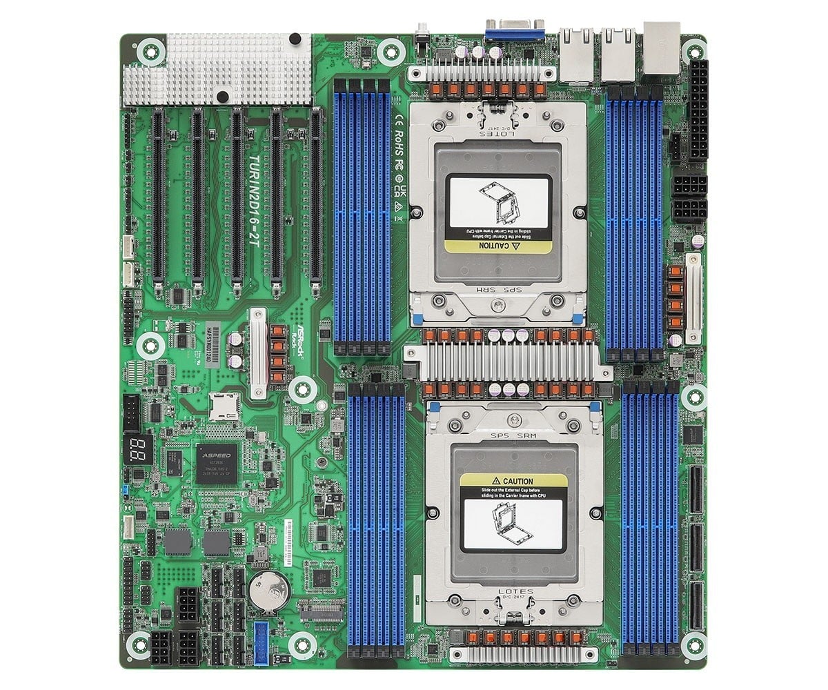 ASRock TURIN2D16-2T, 2xSKT, LGA 6096, AMD EPYC 9005, SoC, SATA, NVMe, 1xM.2, 2x10GbE, IPMI
