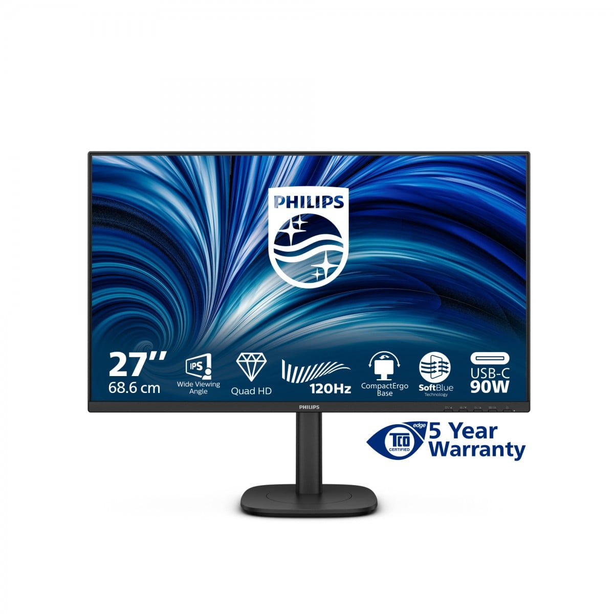 PHILIPS 27B2U3601 - écran LED - 27" - 2560 x 1440 QHD @ 120 Hz - IPS - 350 cd/m² - 1500:1 - 4 ms - HDMI, DP, USB-C , Haut-parleurs