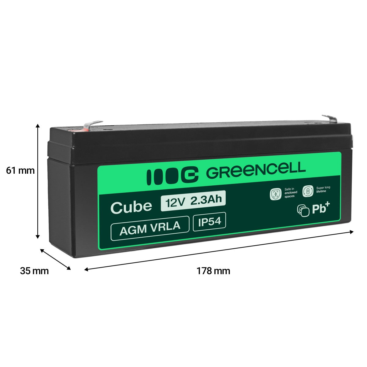 Green Cell AGM Battery 12V 2.3Ah - Battery - Baby (C)