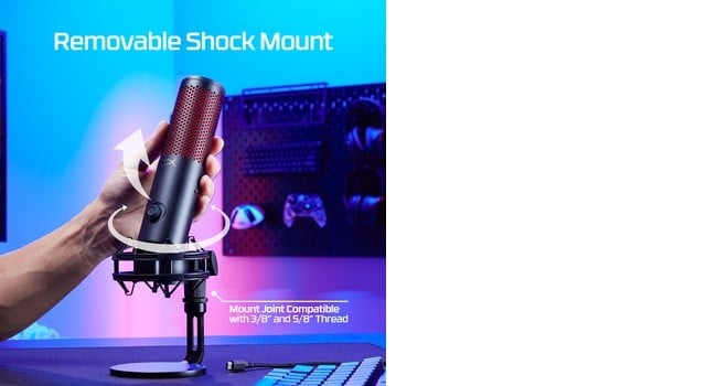 Microphone a condensateur HyperX QuadCast 2, USB, filtre anti-pop, noir