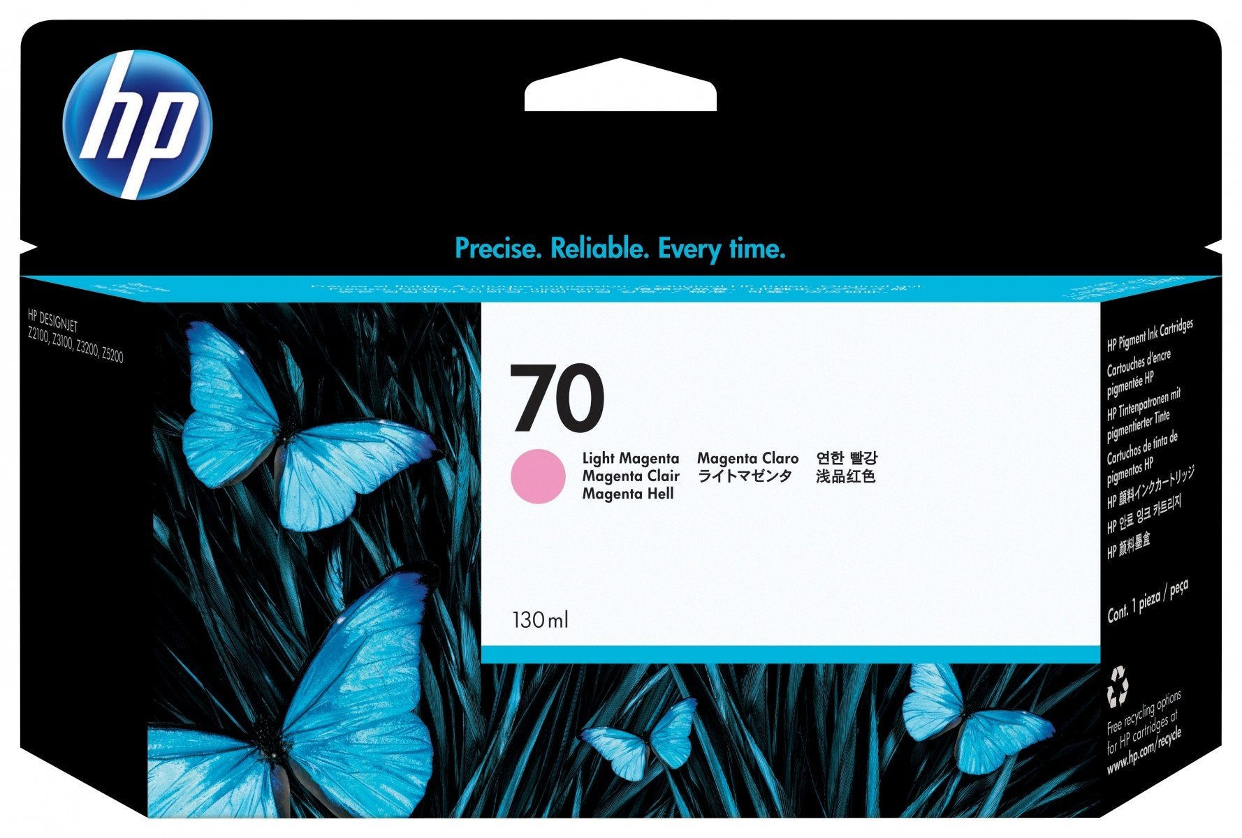 HP 70 original Ink cartridge C9455A light magenta standard capacity 130ml 1-pack with Vivera Ink cartridge
