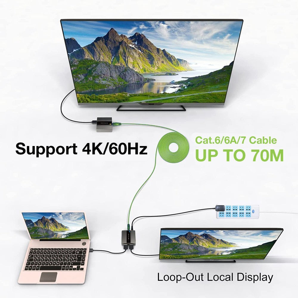 Techly IDATA EXT-565 Extenseur HDMI 2.0 4K60Hz jusqu'a 70m sur Cat6 avec IR