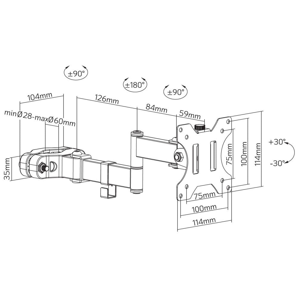 "Support de montage sur poteau TV Techly ICA-LCD 110BK 17-32"" pour installation de moniteur rotatif sur tuyau"