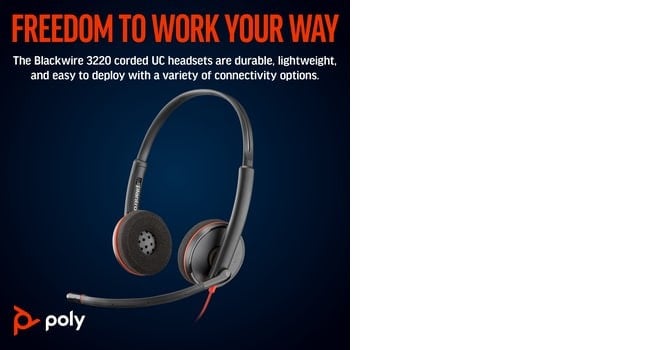 HP Poly Blackwire 3220 Stereo USB-C Headset +USB-C/A Adapter Avec fil Arceau Business/Everyday USB Type-C Noir