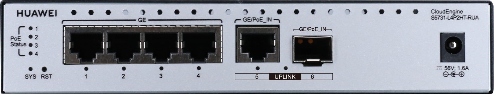 Huawei Switch S5731-L4P2HT-RUA (4*GE ports, PoE++, 1*GE hybrid optical-electrical SFP port, 1*GE port, PoE input) + license L-MLIC-S57L (98011776)