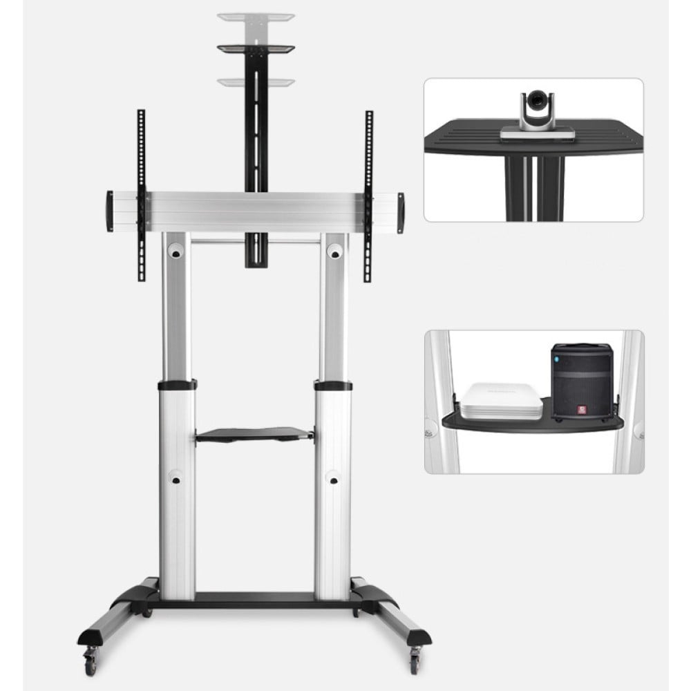 "Techly ICA-TR24 Support TV mobile 60-100"" jusqu'a 100kg réglable 2 étageres"