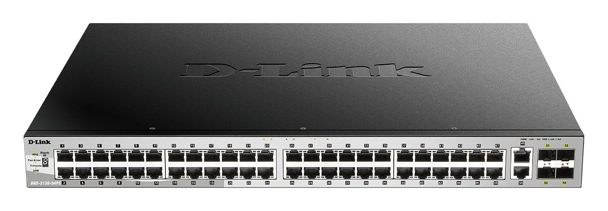 D-LINK Switch L3 Light 48 Gigabit PoE/PoE+ Ports & 2 10GBASE-T Ports & 4 10GbE SFP+ Ports 370W PoE Budget 740W with DPS-700