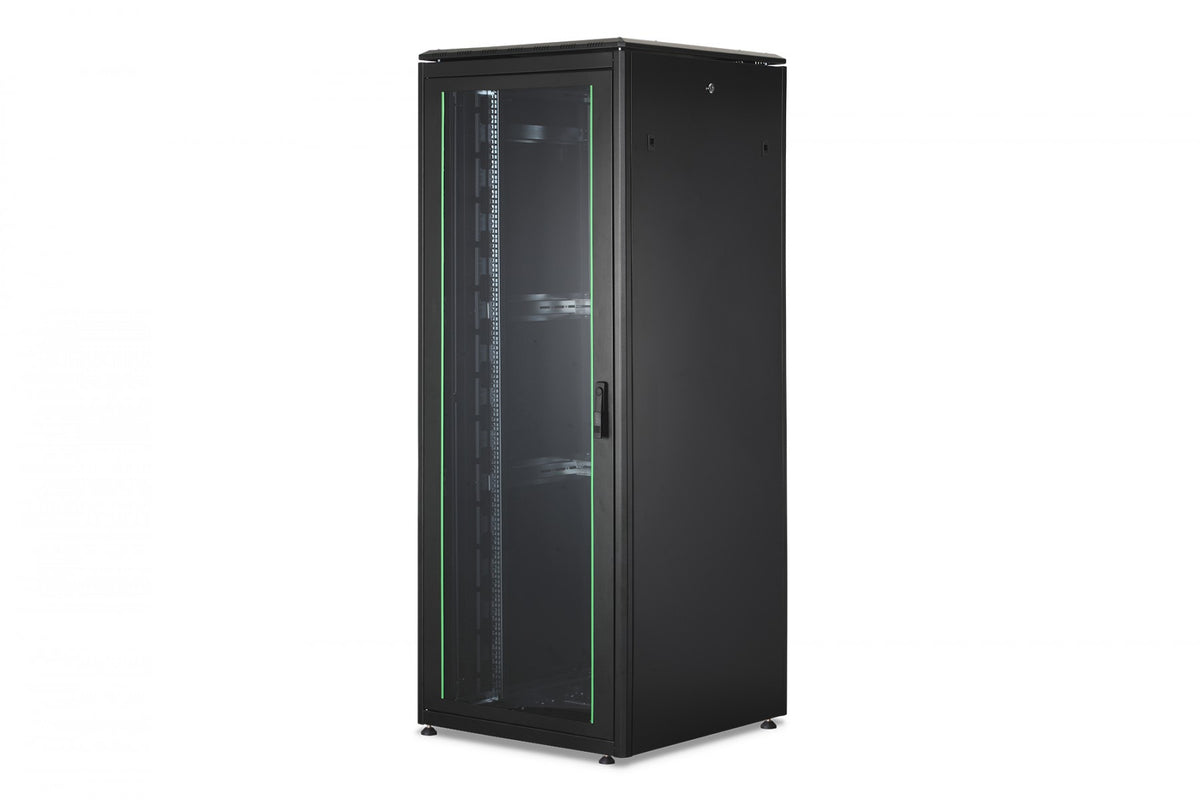 "Armoire réseau debout Unique 19"" 42U rack 800x800, porte avant en verre, noir, 800kg 2053x800x800 mm, couleur noire (RAL 9005)"