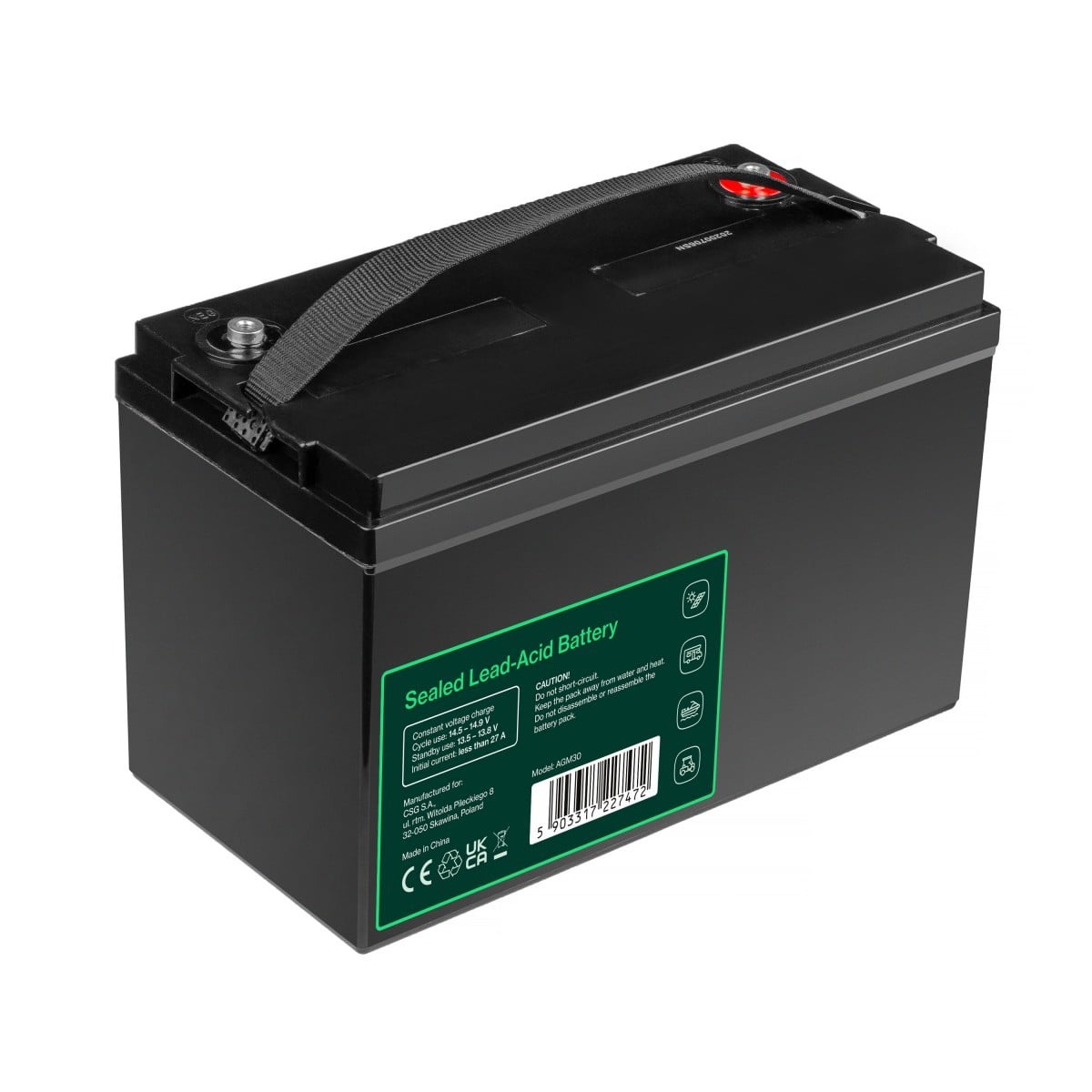 Green Cell AGM30 - 100 mAh - Sealed Lead Acid (VRLA) - 12 V - Noir