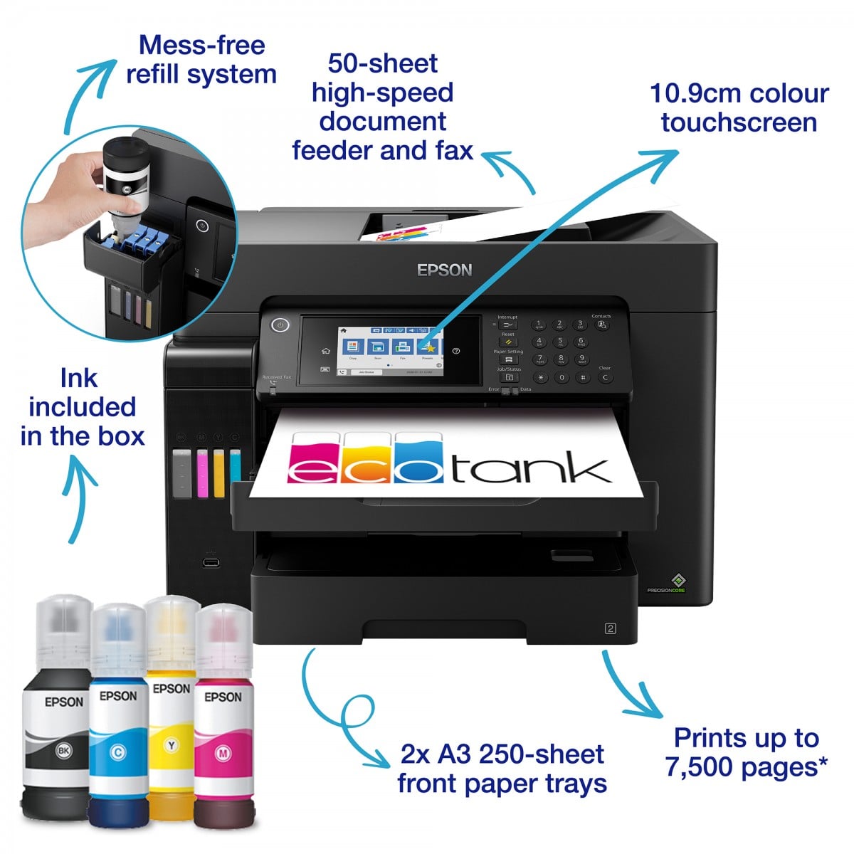 EPSON EcoTank ET-16655 MFP colour inkjet ITS A3 25ppm Print 550sheets USB LAN Wi-Fi Black