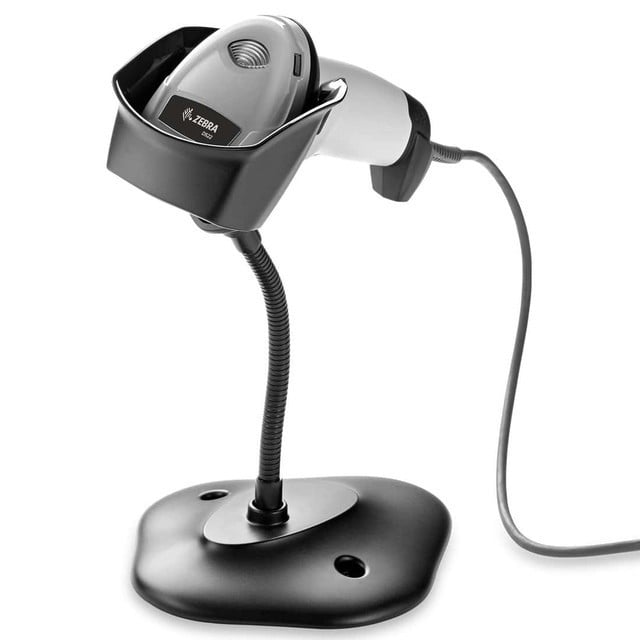 Zebra DS2208-SR BLACK WITH STAND COILED USB KIT: DS2208-SR00007ZZWW SCANNER, CBA-U32-C09ZAR SHIELDED COILED USB 9' CABLE, 20-71043-04R STAND
