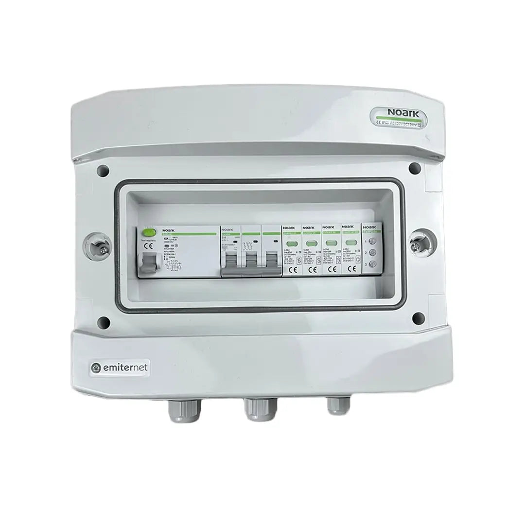EMITER EM-803N_AC Tableau de distribution AC, IP65, SPD AC Noark type 2, disjoncteur 16A 3-F, RCD type A 40A/300mA, signal de phase
