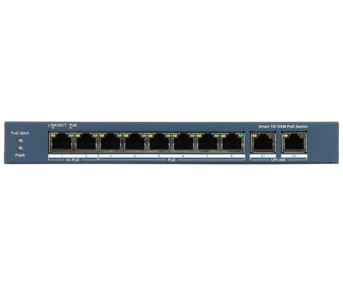 Hikvision DS-3E1310HP-EI(B) commutateur réseau Géré Fast Ethernet (10/100) Connexion Ethernet, supportant l'alimentation via ce port (PoE) Gris