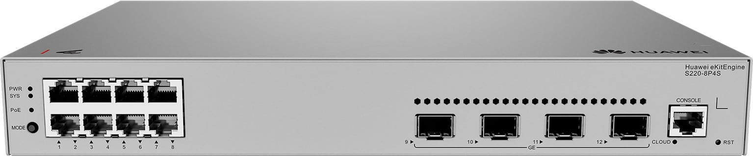 HUAWEI eKit S220 Series S220-8P4S Géré L2 Gigabit Ethernet (10/100/1000) Connexion Ethernet, supportant l'alimentation via ce port (PoE) 1U Gris