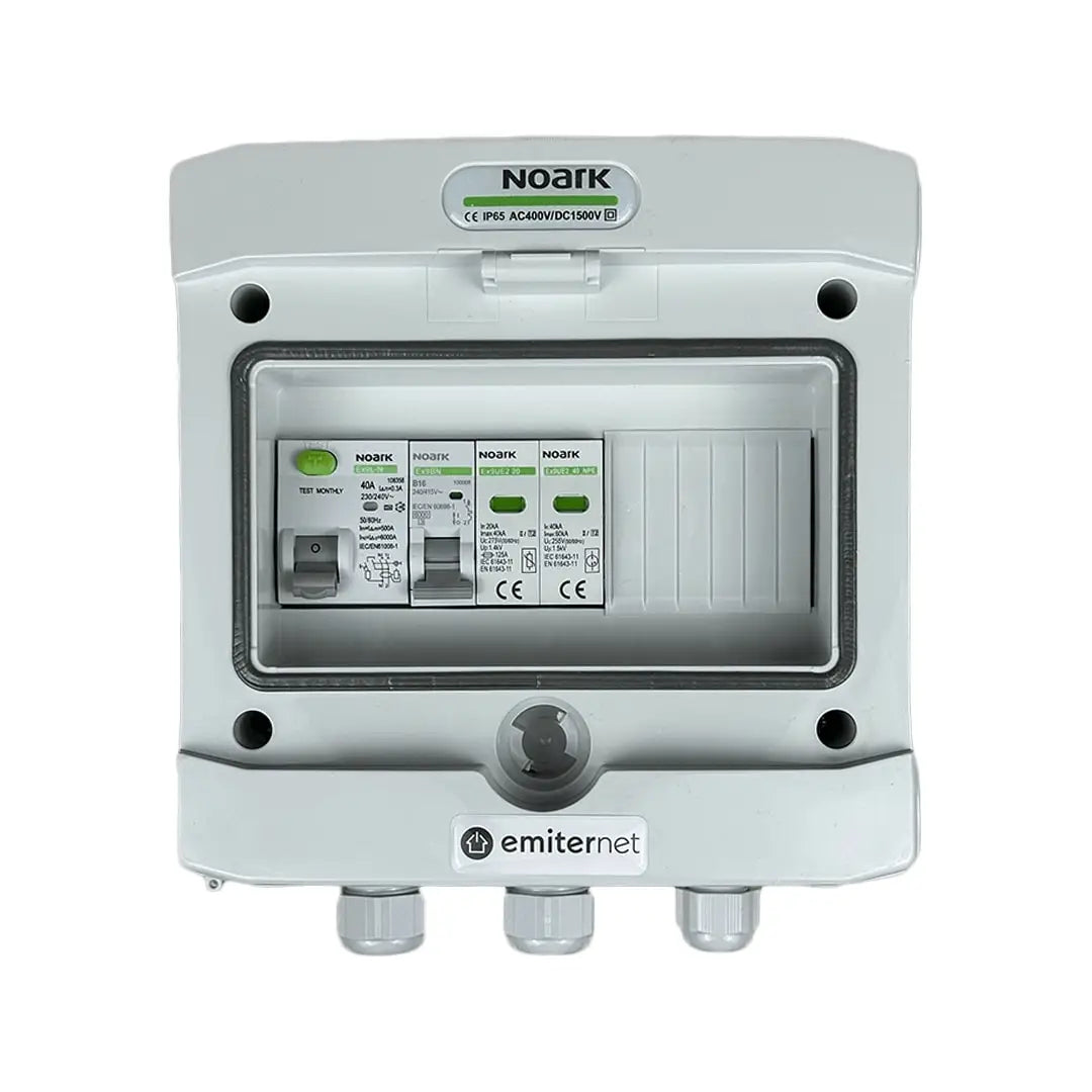 EMITER EM-264N_AC Tableau de distribution AC, IP65, SPD AC Noark type 2, disjoncteur 16A 1-F, RCD type A 40A/300mA