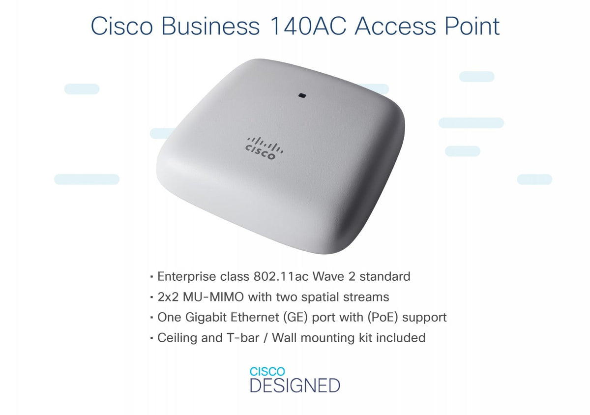 CISCO Business W140AC 802.11ac 2x2 Wave 2 Access Point Ceiling Mount