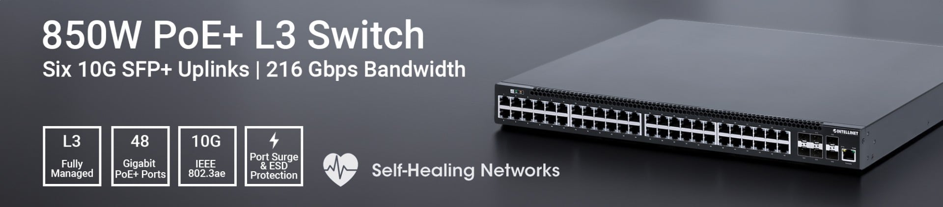 Intellinet 562041 commutateur réseau Géré Gigabit Ethernet (10/100/1000) Connexion Ethernet, supportant l'alimentation via ce port (PoE) Noir