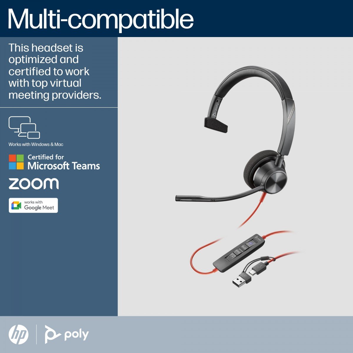 Poly BW 3310 Mono -M USB-C HS+USB-C/A