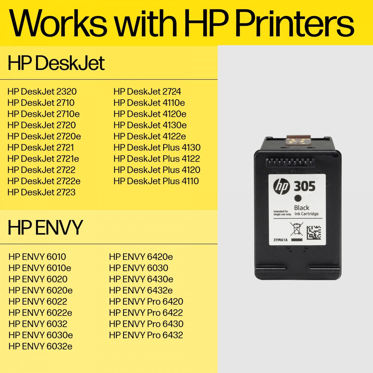HP 305 Cartouche d'encre noire 3YM61AE Instant Ink