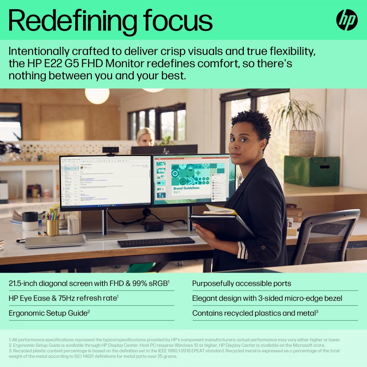 HP Écran E22 G5 FHD 21.5p FHD 1920x1080 HDMI USB hub DisplayPort