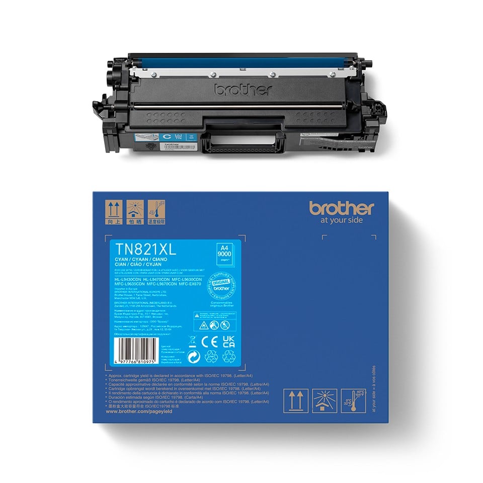 BROTHER TN-821XLC Super High Yield Cyan Toner Cartridge for EC Prints 9000 pages