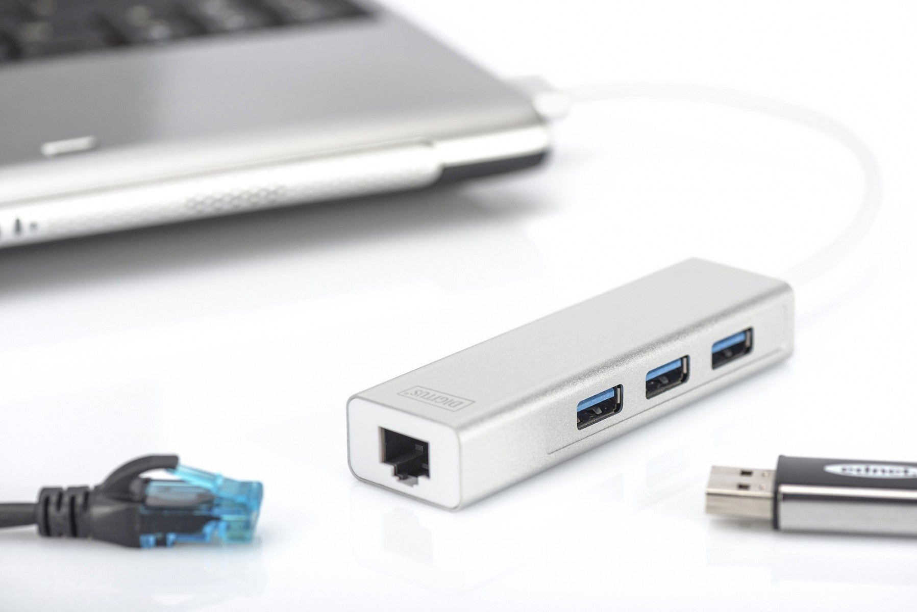 Digitus DA-70250-1 station d'accueil USB 3.2 Gen 1 (3.1 Gen 1) Type-A Argent, Blanc