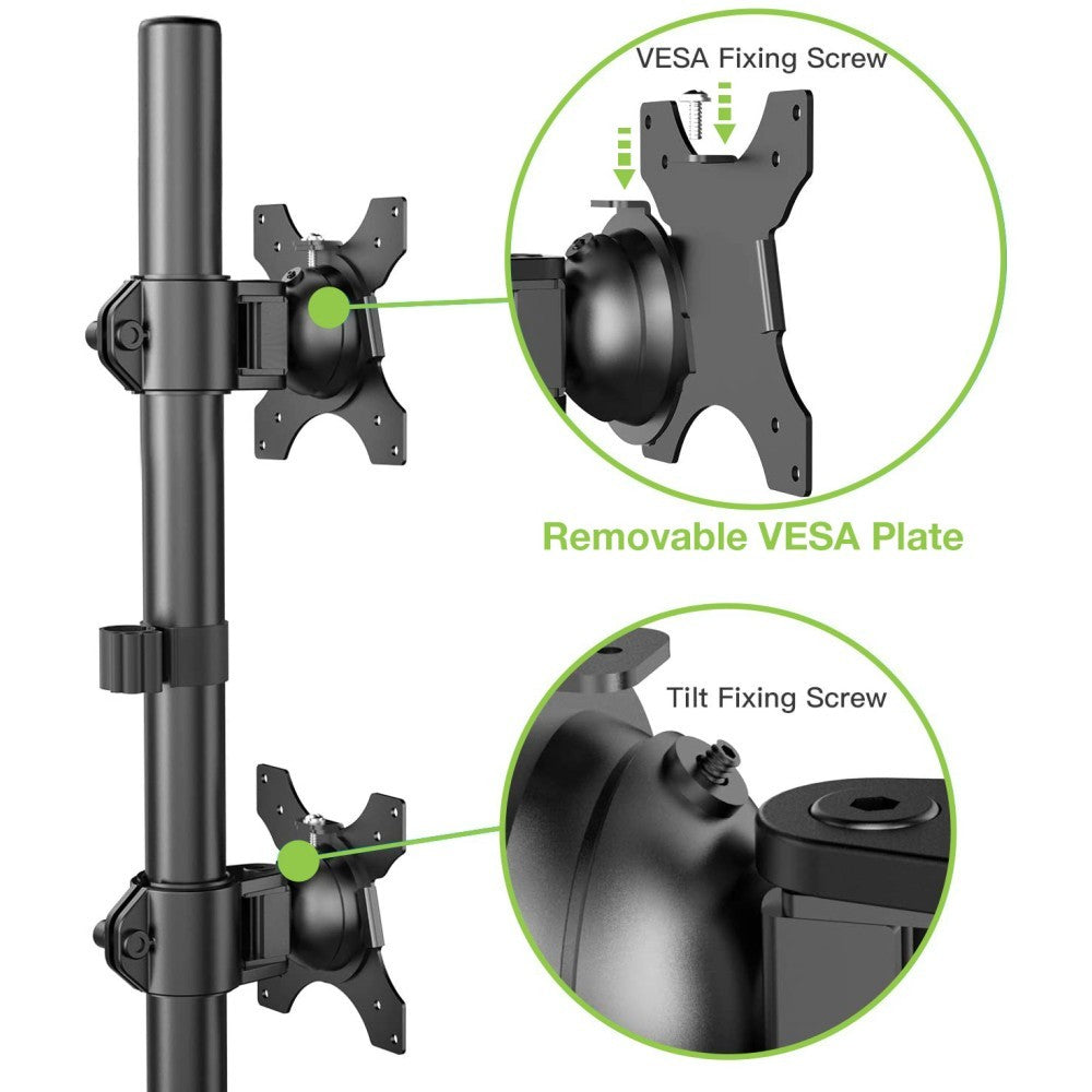 "Techly ICA-LCD 2520V Support de bureau vertical pour 2 moniteurs 13-27"" LCD 10kg"