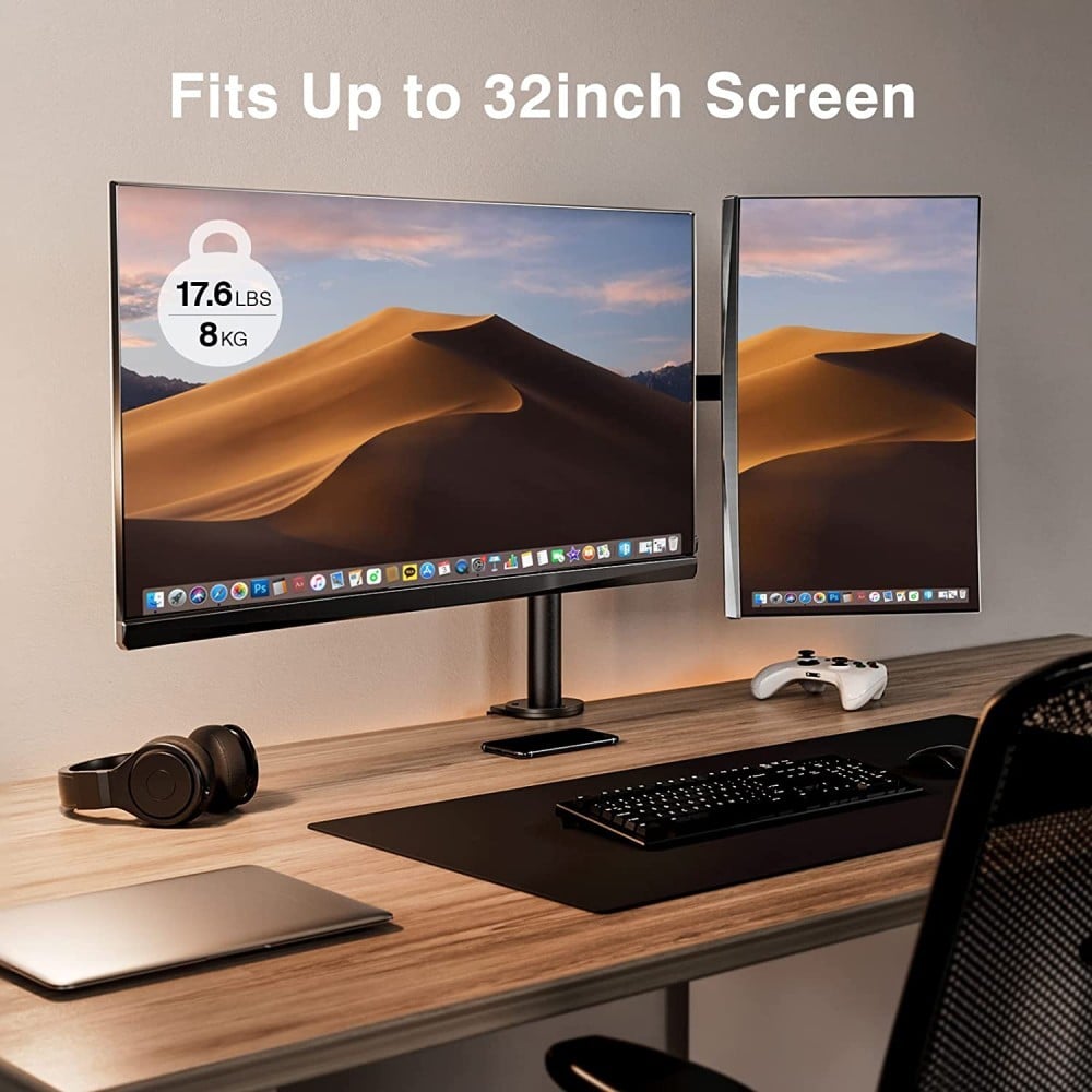 Techly ICA-LCD 582-D Support de Moniteur Double 13-32” LCD 8kg Bureau Rotatif