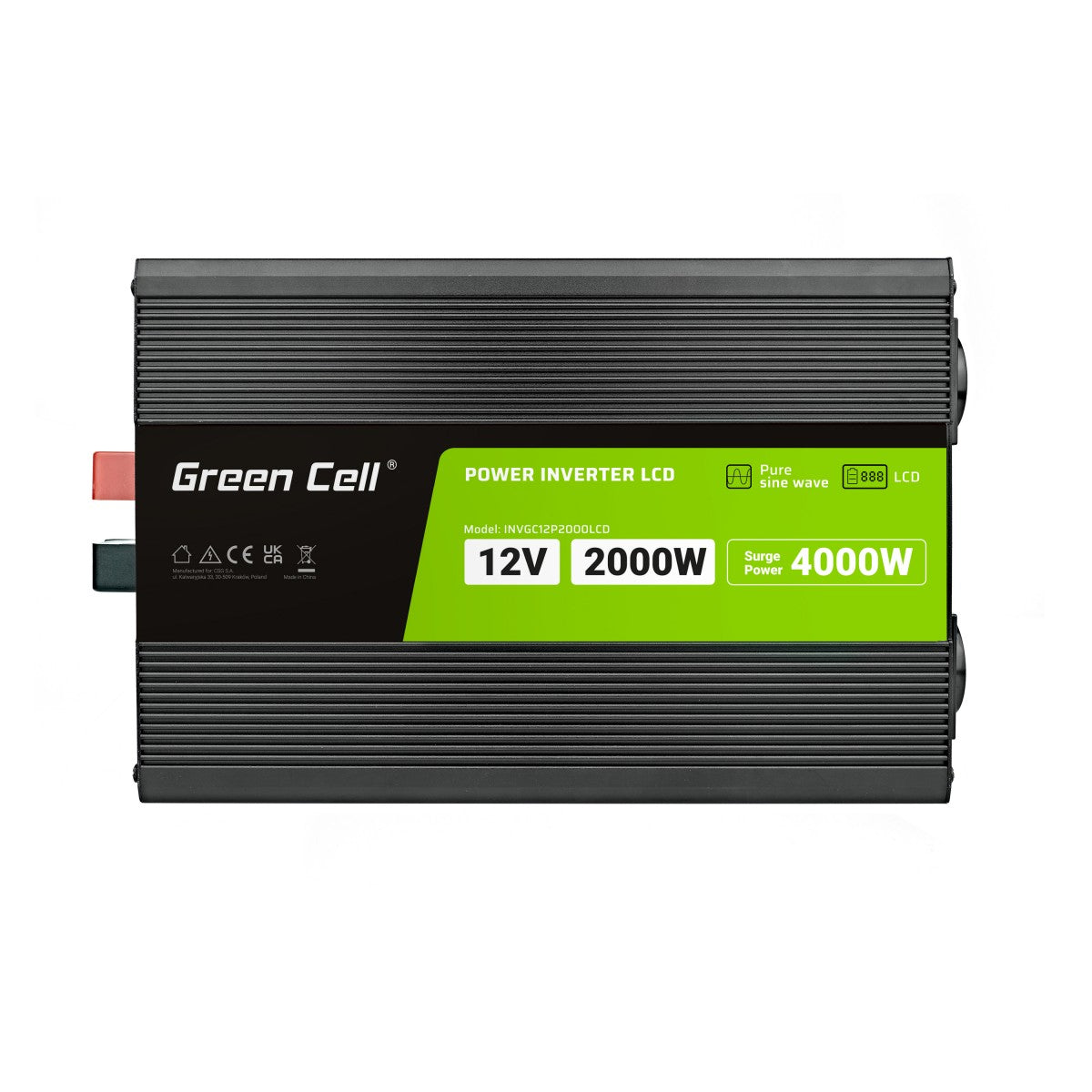 Green Cell Przetwornica napicia PowerInverter LCD 12 V 2000W/40000W Przetwornica samochodowa z wywietlaczem - czysty sinus adaptateur de puissance & onduleur Au
