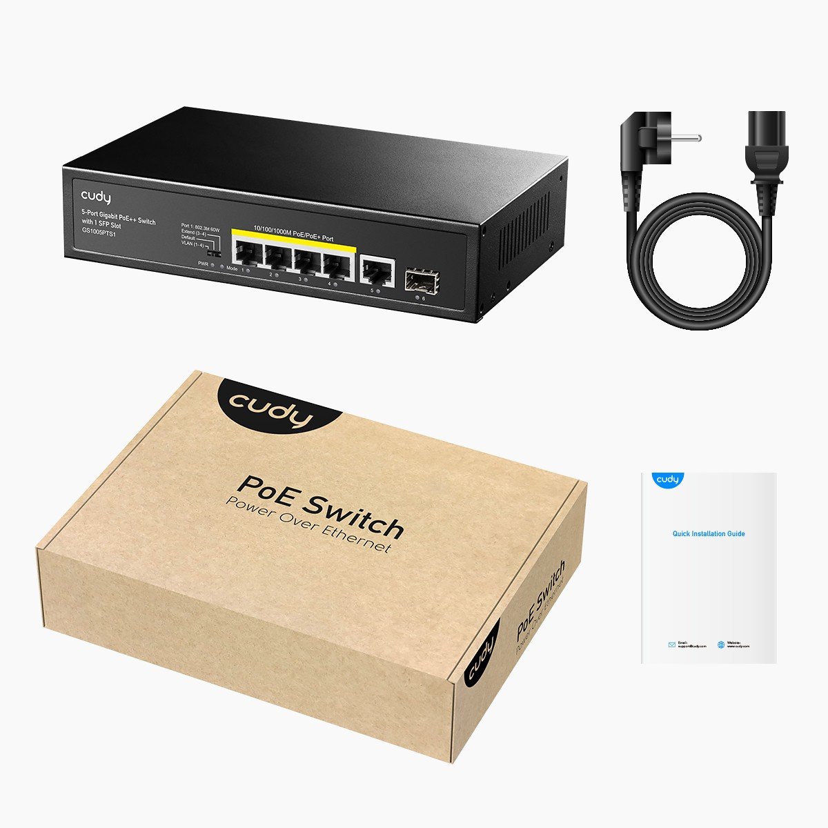 Cudy GS1005PTS1 commutateur réseau Gigabit Ethernet (10/100/1000) Connexion Ethernet, supportant l'alimentation via ce port (PoE) Noir