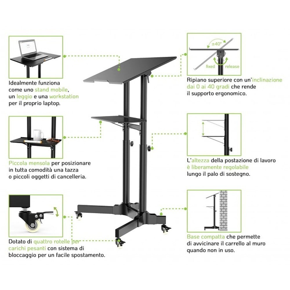 Techly ICA-TB TPM-1BK Table pour ordinateur portable noire
