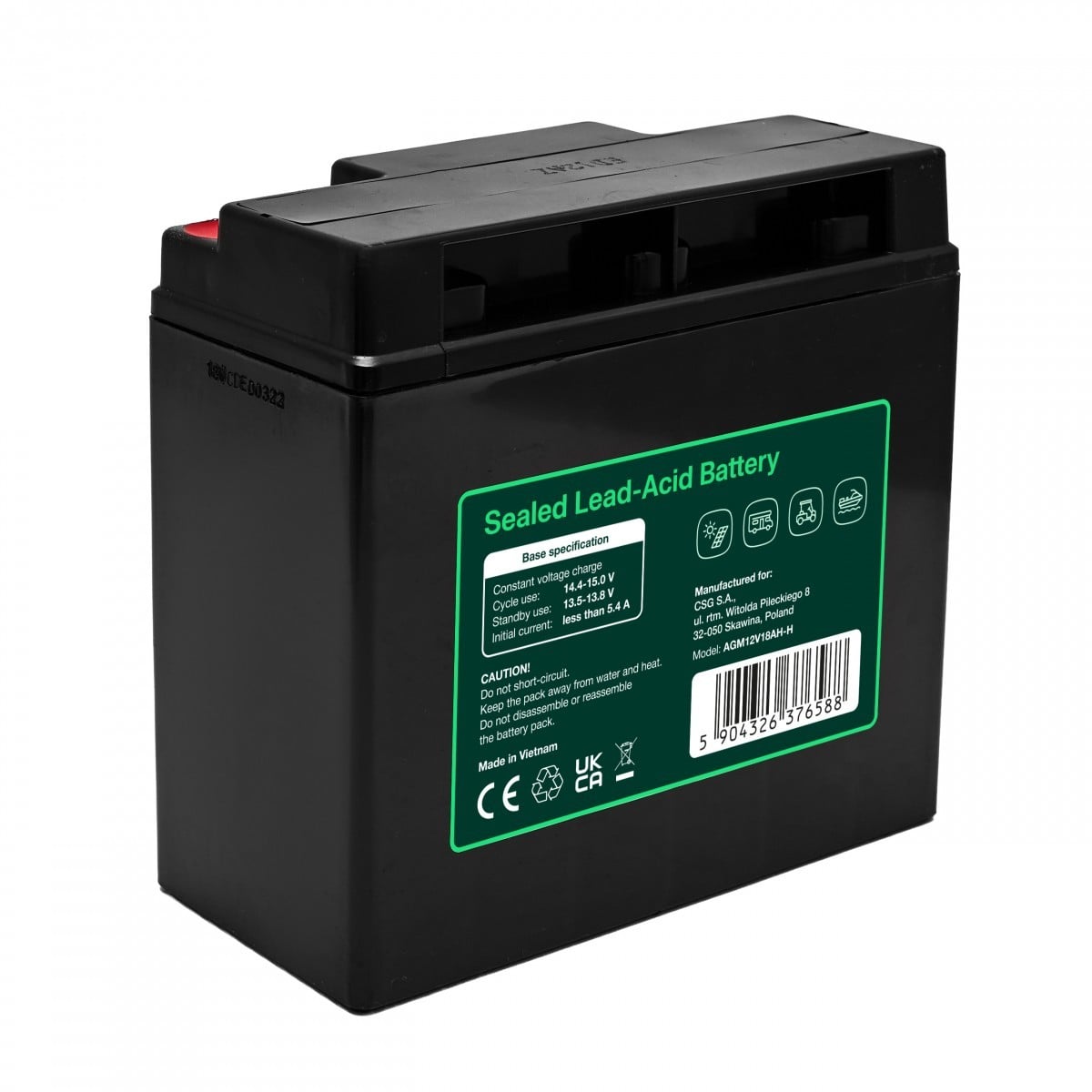 Batterie sans entretien Green Cell AGM VRLA 12V 18Ah pour caisses enregistreuses, jouets, caméras (181x77x167mm)