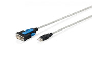 Digitus DA-70170 Câble adaptateur USB-A 2.0 mâle vers RS232 (DB9) mâle | Chipset FTDI (FT232RNL) | PVC, transparent | Fixation par vis | 1.8m