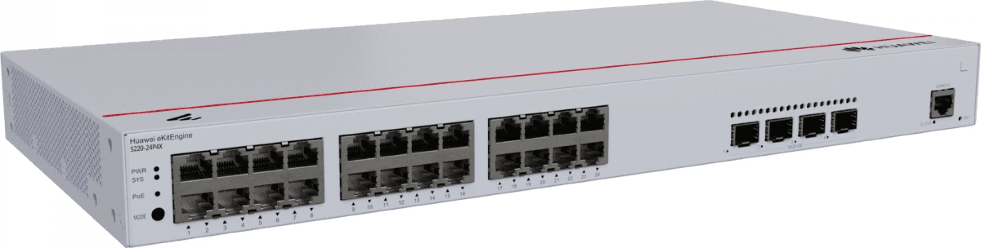 HUAWEI eKit S220 Series S220-24P4X Géré L2 Gigabit Ethernet (10/100/1000) Connexion Ethernet, supportant l'alimentation via ce port (PoE) 1U Gris