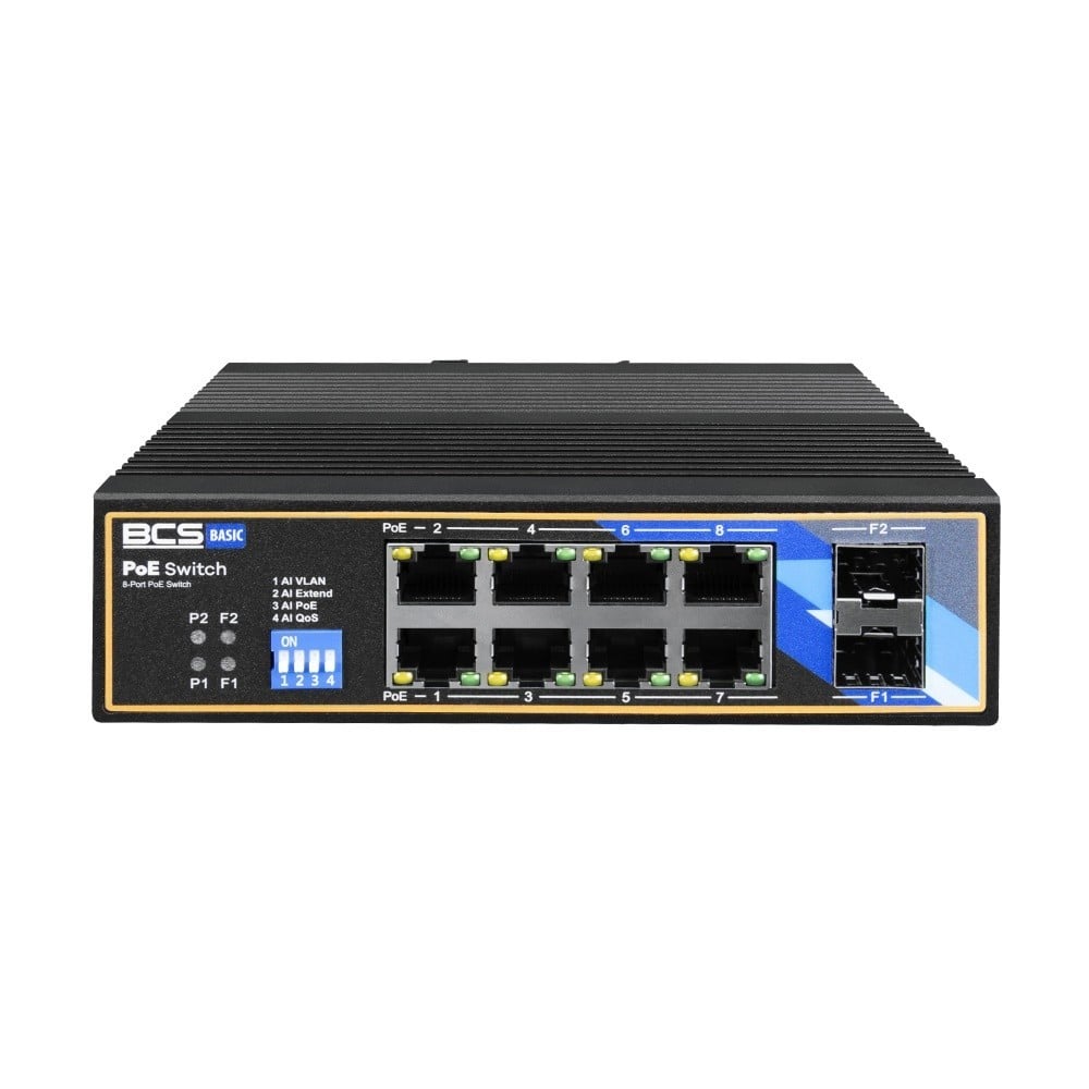 BCS BCS-B-ISP08G-2SFP Commutateur PoE industriel 8 ports sur rail DIN 1Gbps
