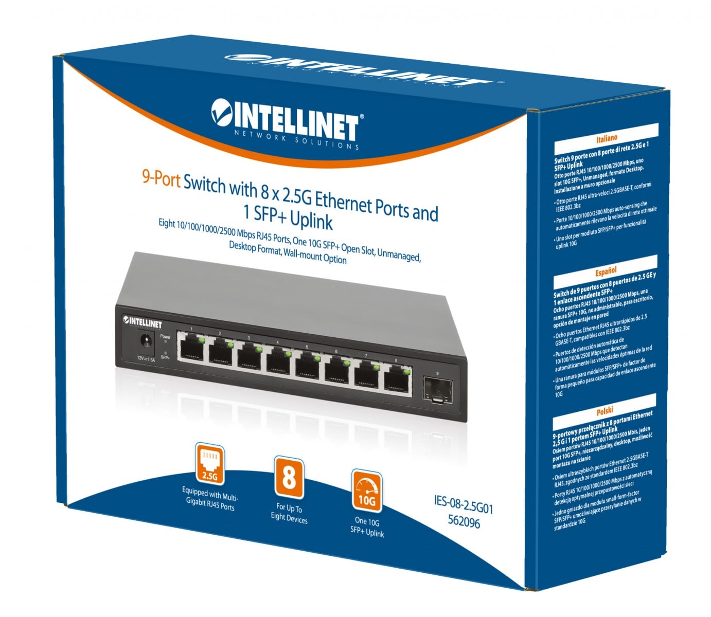 Intellinet 562096 commutateur réseau Non-géré 2.5G Ethernet (100/1000/2500) Noir