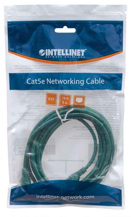 Intellinet Cat5e, UTP, 3m câble de réseau Vert U/UTP (UTP)