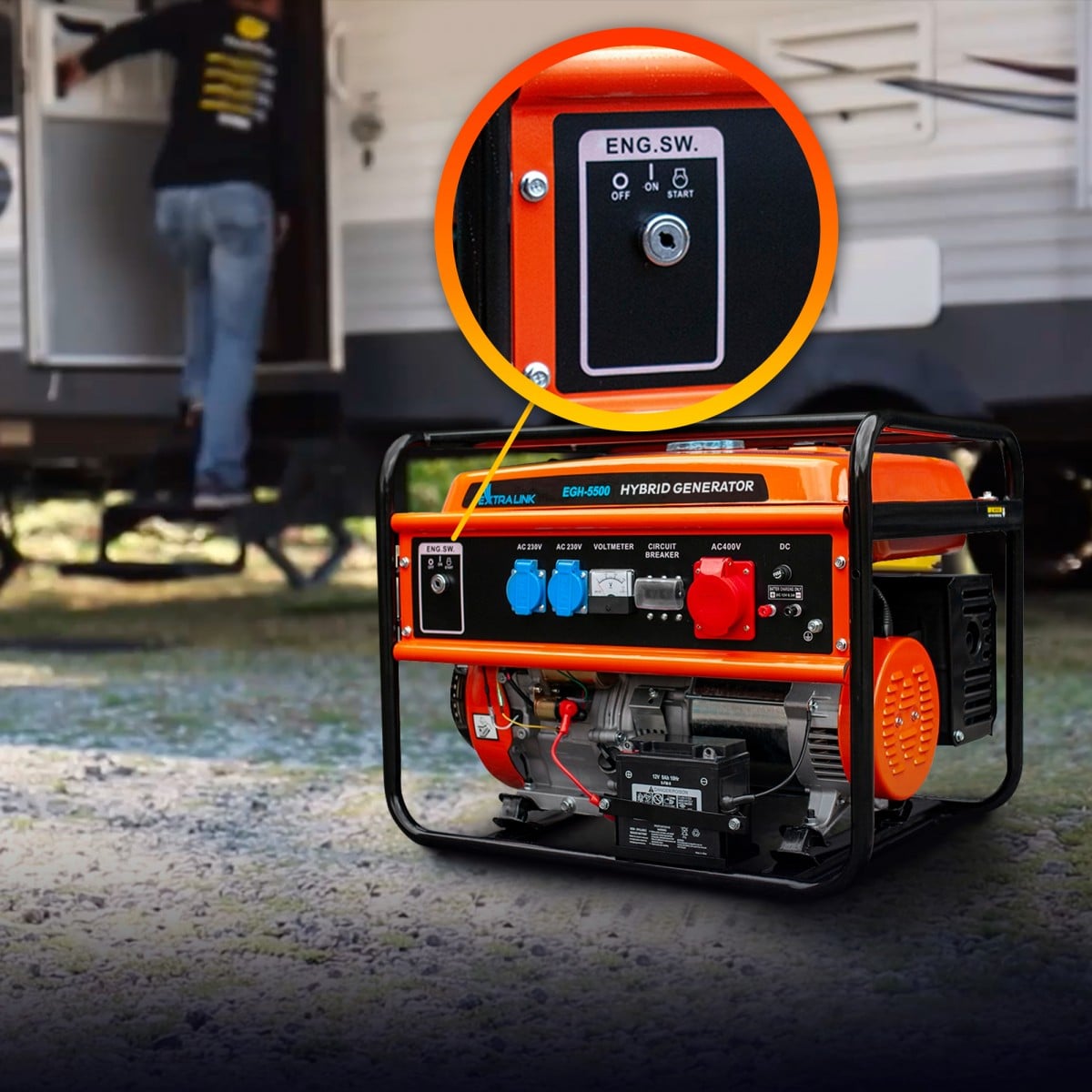Extralink EX.30370 groupe électrogene 5000 W 25 L Essence Noir, Orange