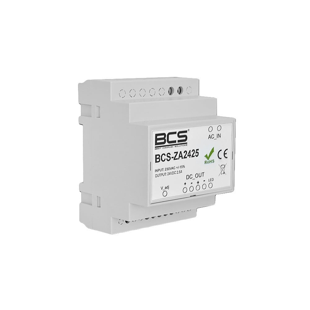 BCS BCS-ZA2425 Alimentation réglable 24V 2,5A pour rail DIN avec LED