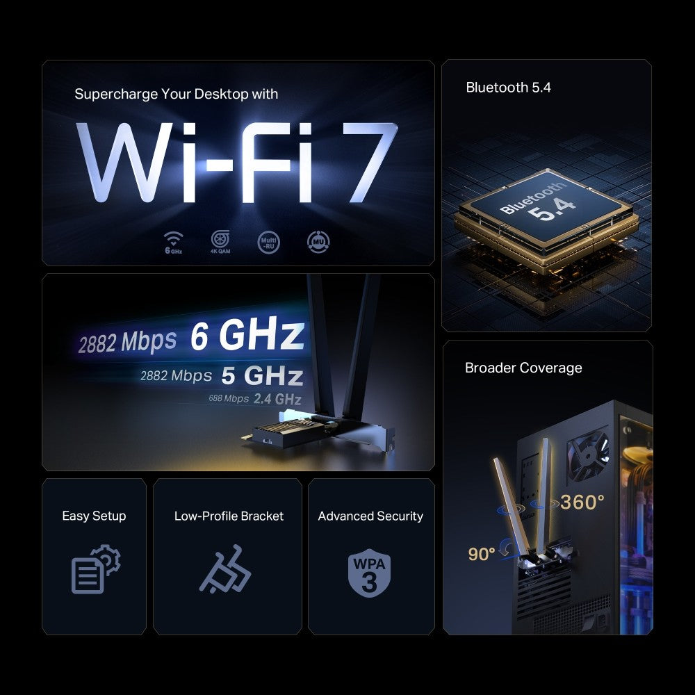 TP-LINK BE6500 Wi-Fi 7 Bluetooth 5.4 PCIe Adapter