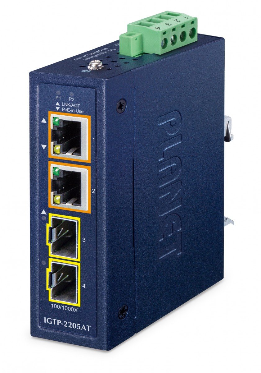 PLANET IP30 Compact size 2-Port IGTP-2205AT convertisseur de support réseau Bleu