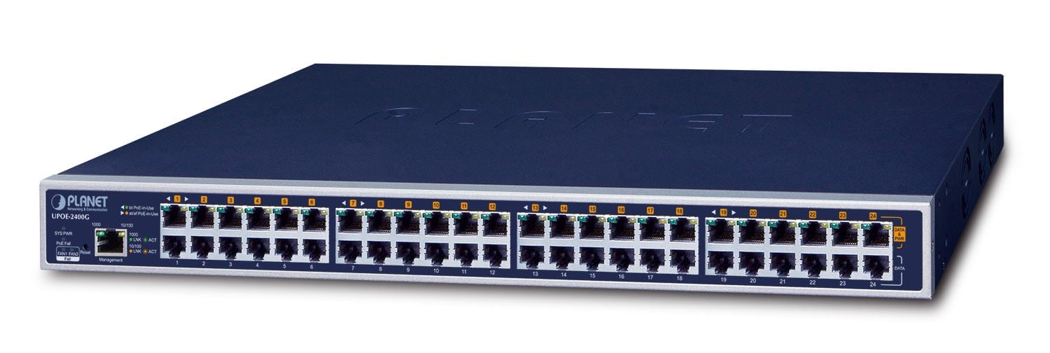 PLANET UPOE-2400G commutateur réseau Gigabit Ethernet (10/100/1000) Connexion Ethernet, supportant l'alimentation via ce port (PoE) Bleu
